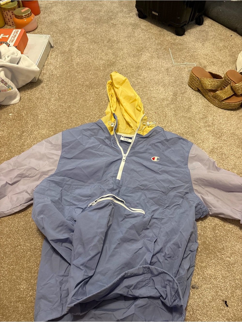 Champion Pullover Windbreaker in Lavender and Yellow Hood